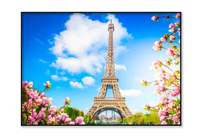 Eiffel Tower In Paris with Pink Flowers Home Decor Premium Quality Poster Print Choose Your Sizes