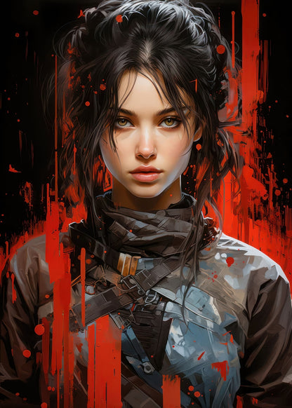 Sci-Fi Girl Rebel Face 40x60cm Metal Print Ready to Hang