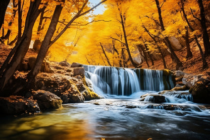 Beautiful Autumn Landscape with Yellow Trees and Water Print 100% Australian Made