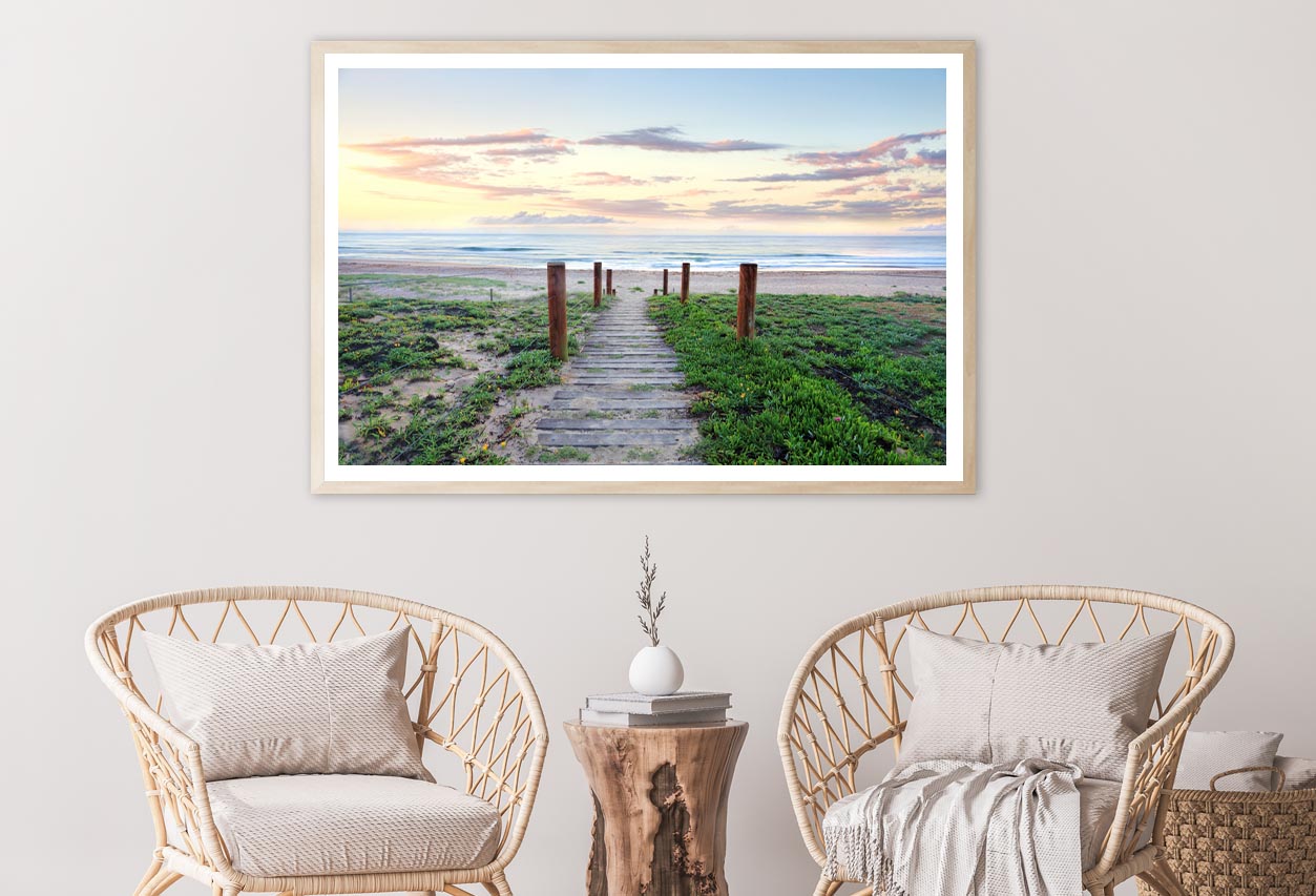 Pretty Sunrise and Narrow Path Leading Down to A Glorious Beach Home Decor Premium Quality Poster Print Choose Your Sizes