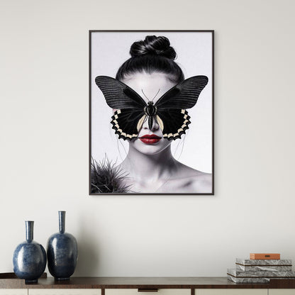 Black Butterfly Covering Face Red Lips Fashion Home Decor Premium Quality Poster Print Choose Your Sizes - Bella Home Decor