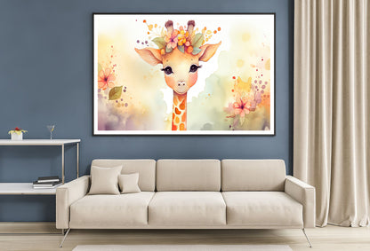 Baby Giraffe in Flower Blossom Garden Home Decor Premium Quality Poster Print Choose Your Sizes