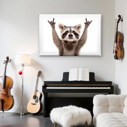 Funny Raccoon Rock On Hand Sign Wall Art Decor 100% Australian Made