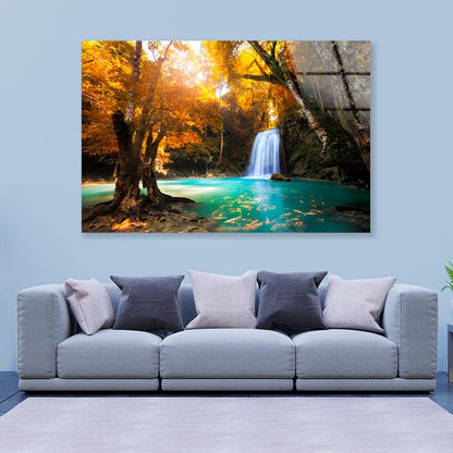 Deep Forest Waterfall in Kanchanaburi, Thailand  Acrylic Glass Print Tempered Glass Wall Art 100% Made in Australia Ready to Hang