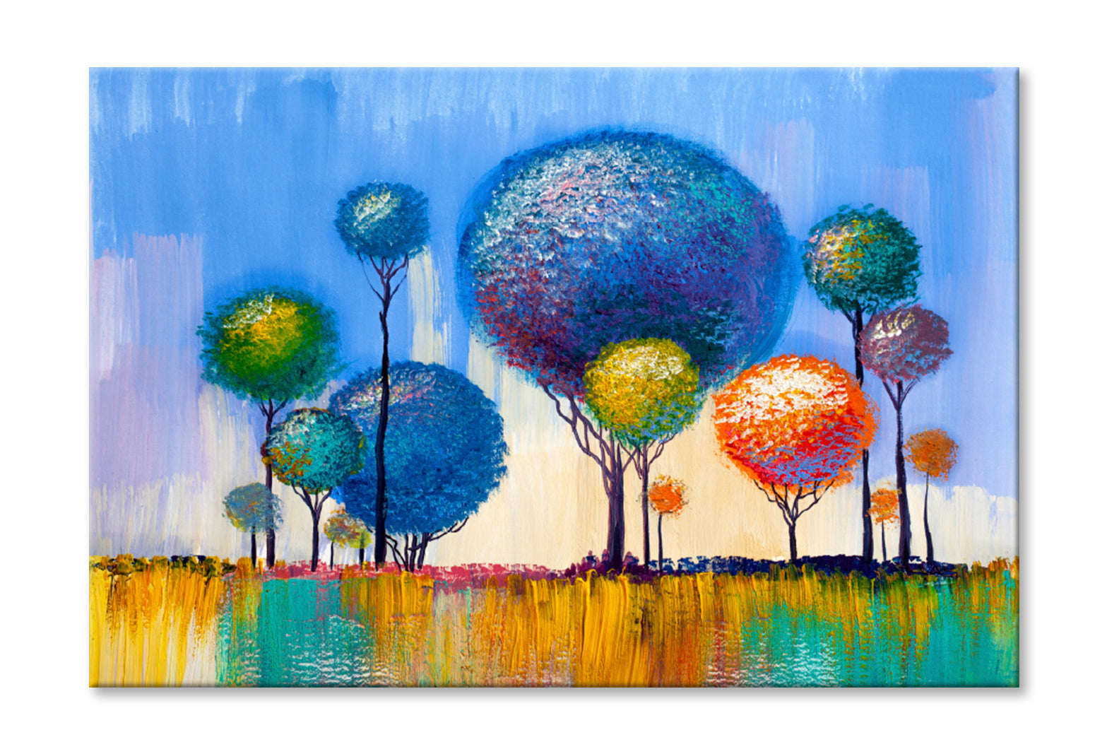 Colorful Trees Oil Painting Limited Edition High Quality Print Stretched Canvas None