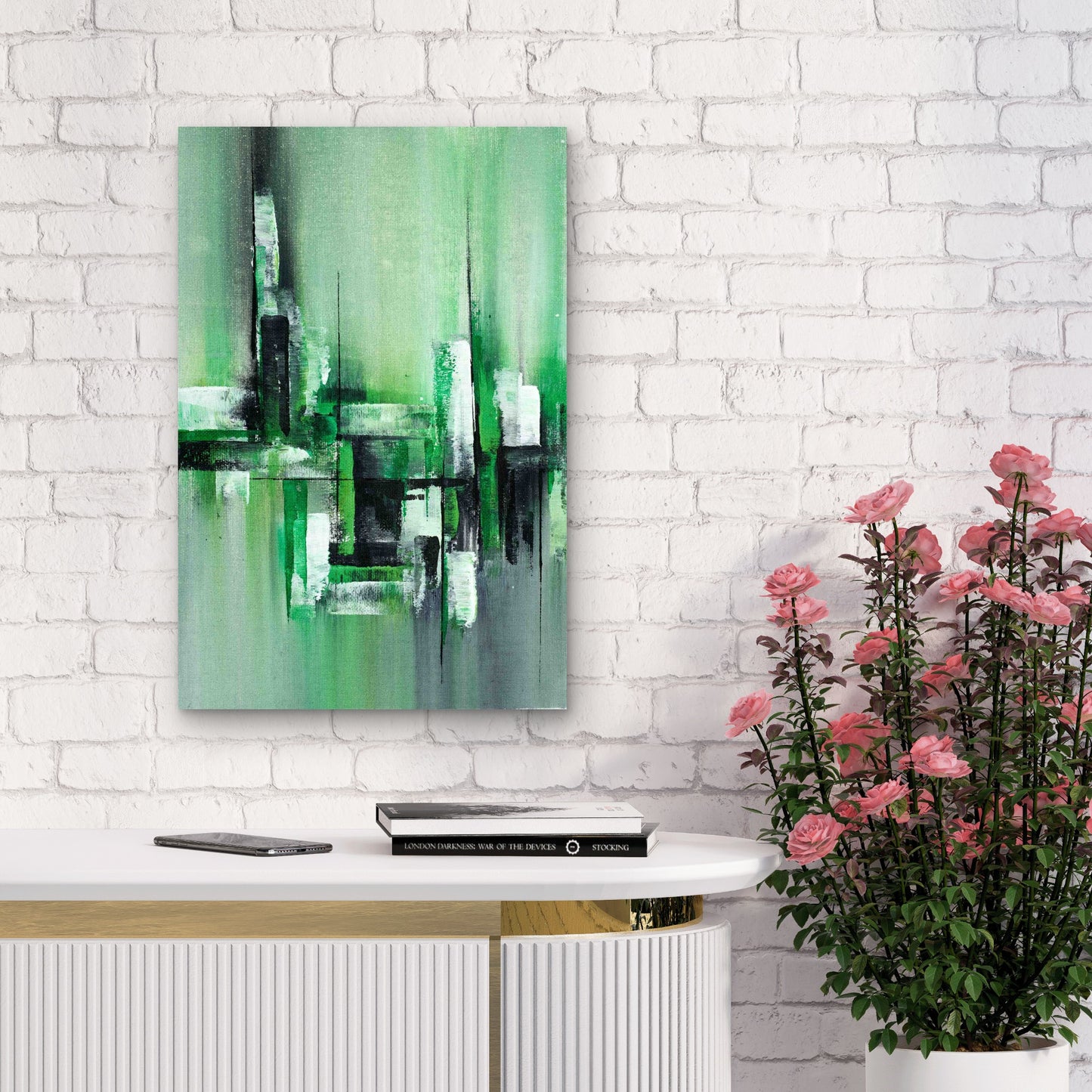 Modern Emerald Green Abstract 60x90cm Metal Print Ready to Hang - Bella Home Decor