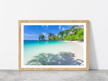 Andaman Sea At Krabi In Thailand Glass Framed Wall Art, Ready to Hang Quality Print With White Border Oak