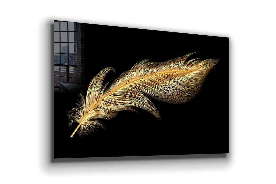 Dark Golden Feather UV Direct Aluminum Print Australian Made Quality