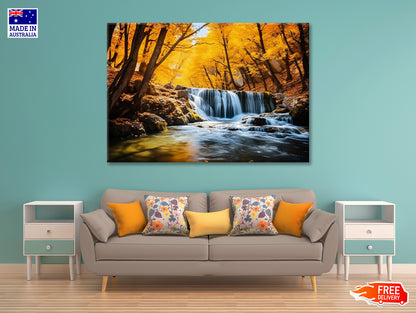 Beautiful Autumn Landscape with Yellow Trees and Water Print 100% Australian Made