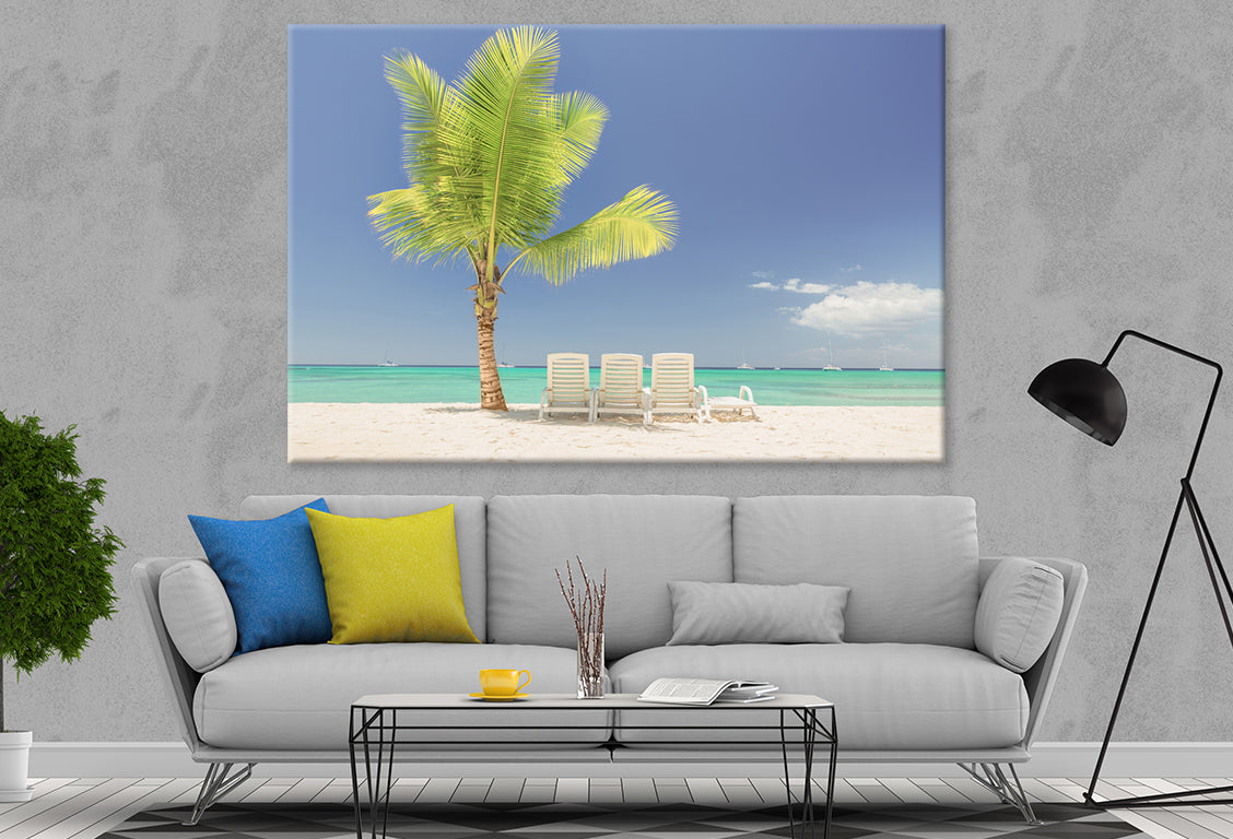 Coconut Tree and Chairs in Beach Print 100% Australian Made