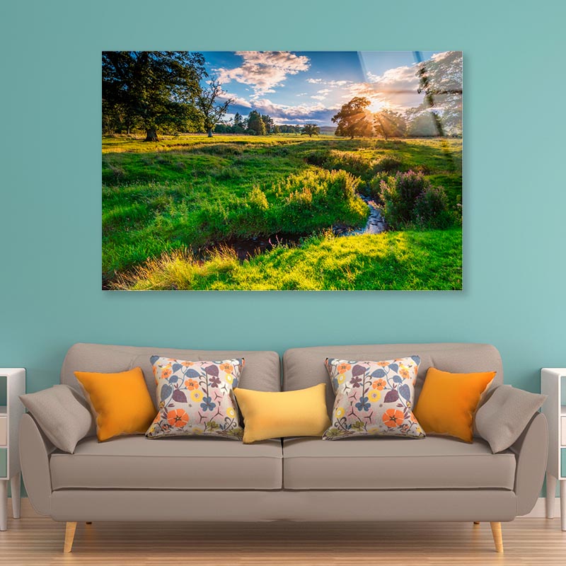 River Aln under Golden Light Acrylic Glass Print Tempered Glass Wall Art 100% Made in Australia Ready to Hang