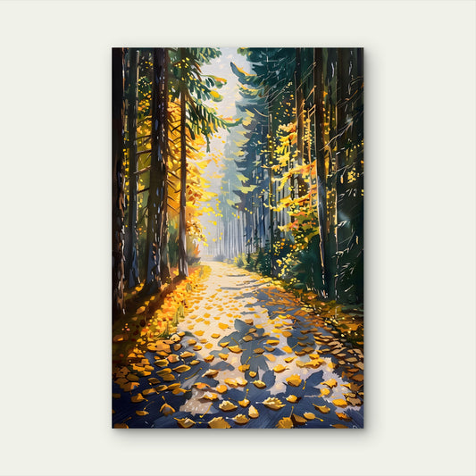 Golden Autumn Forest Woods Path 40x60cm Metal Print Ready to Hang