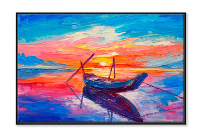 Fishing Boats On Sea Oil Painting Limited Edition High Quality Print Canvas Box Framed Black