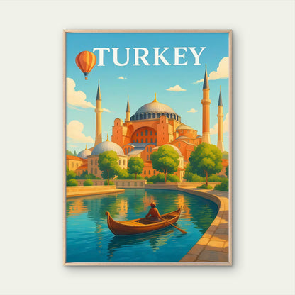 Turkiye Istanbul Hot Air Balloon Landscape Turkish PaintingTravel Poster Print Wall Art