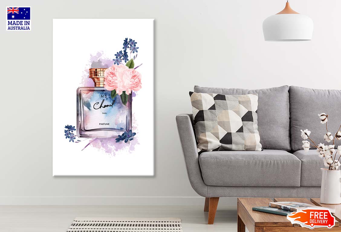 Purple Blue Perfume with Flowers Print 100% Australian Made