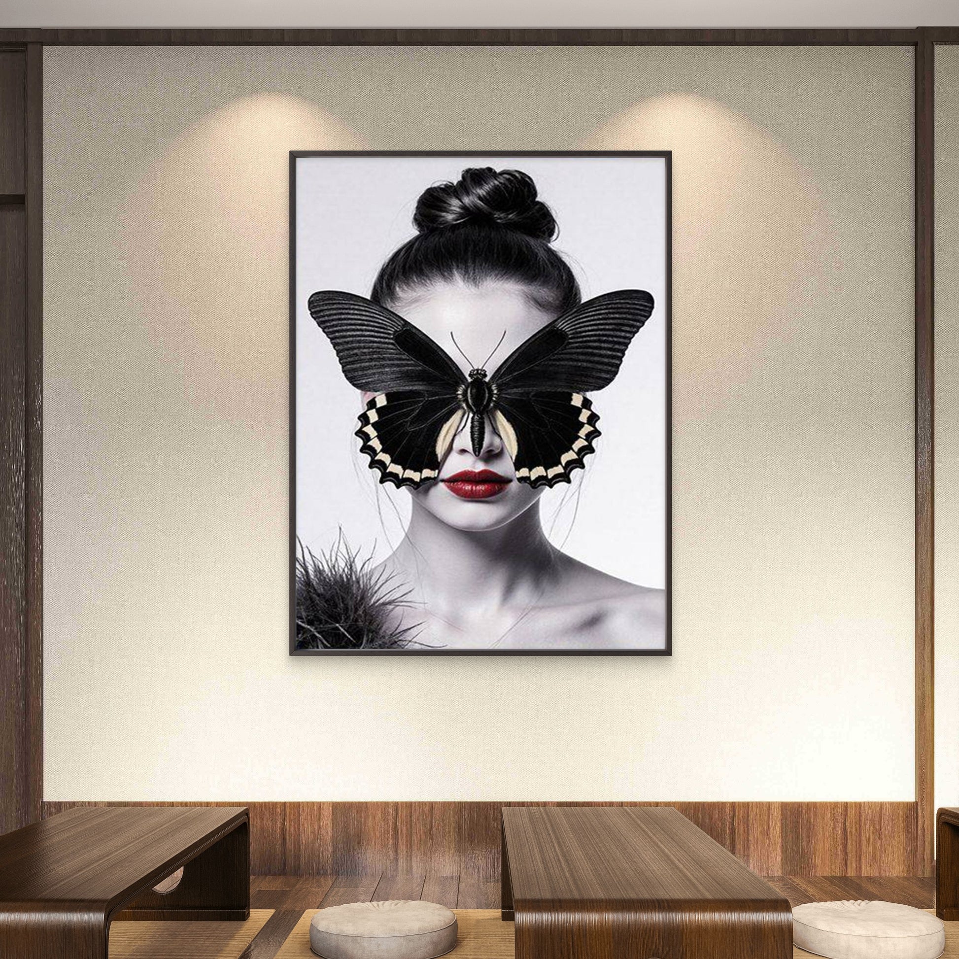 Black Butterfly Covering Face Red Lips Fashion Home Decor Premium Quality Poster Print Choose Your Sizes - Bella Home Decor