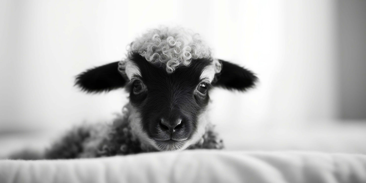 Cute Baby Lamb Sheep Soft Fur Animal Wall Art Canvas Office Home Framed 120x60cm
