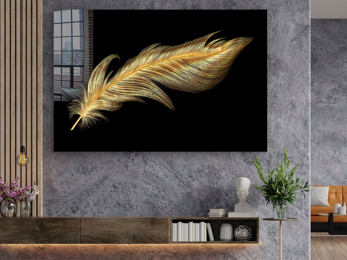 Dark Golden Feather UV Direct Aluminum Print Australian Made Quality