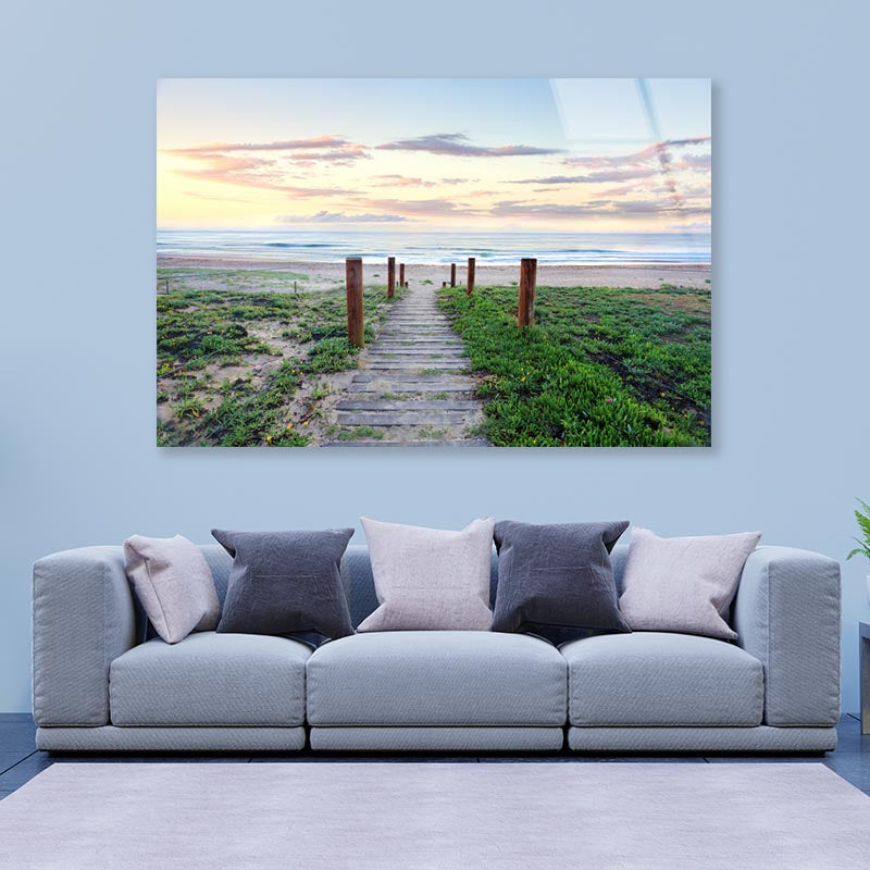 Pretty Sunrise and Narrow Path Leading Down to A Glorious Beach Acrylic Glass Print Tempered Glass Wall Art 100% Made in Australia Ready to Hang - Bella Home Decor