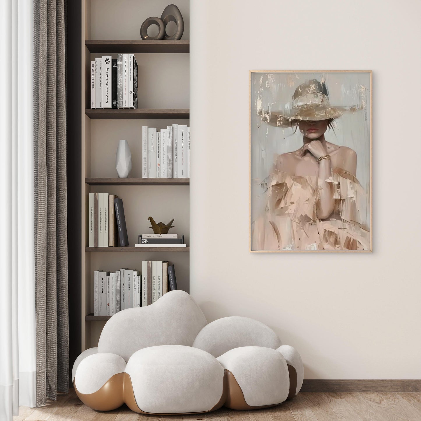 Modern Pastel Toned Painting Abstract Woman wearing Stylish Hat Fashion Home Decor Premium Quality Poster Print Choose Your Sizes