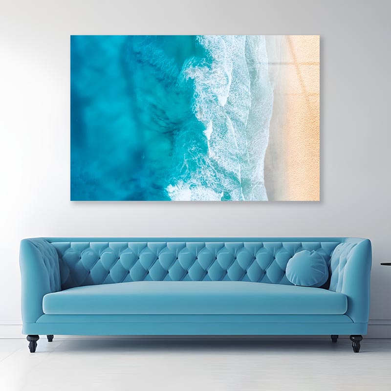 Beach And Waves from Top View  Acrylic Glass Print Tempered Glass Wall Art 100% Made in Australia Ready to Hang