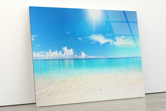 Sandy Beach with White Sand View Acrylic Glass Print Tempered Glass Wall Art 100% Made in Australia Ready to Hang