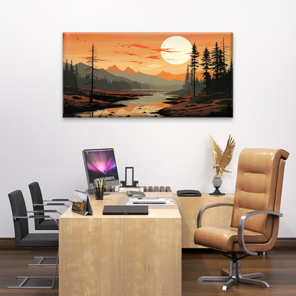 Sunset Gold Hour Mountain River Wall Art Canvas Office Home Room Framed 120x60cm