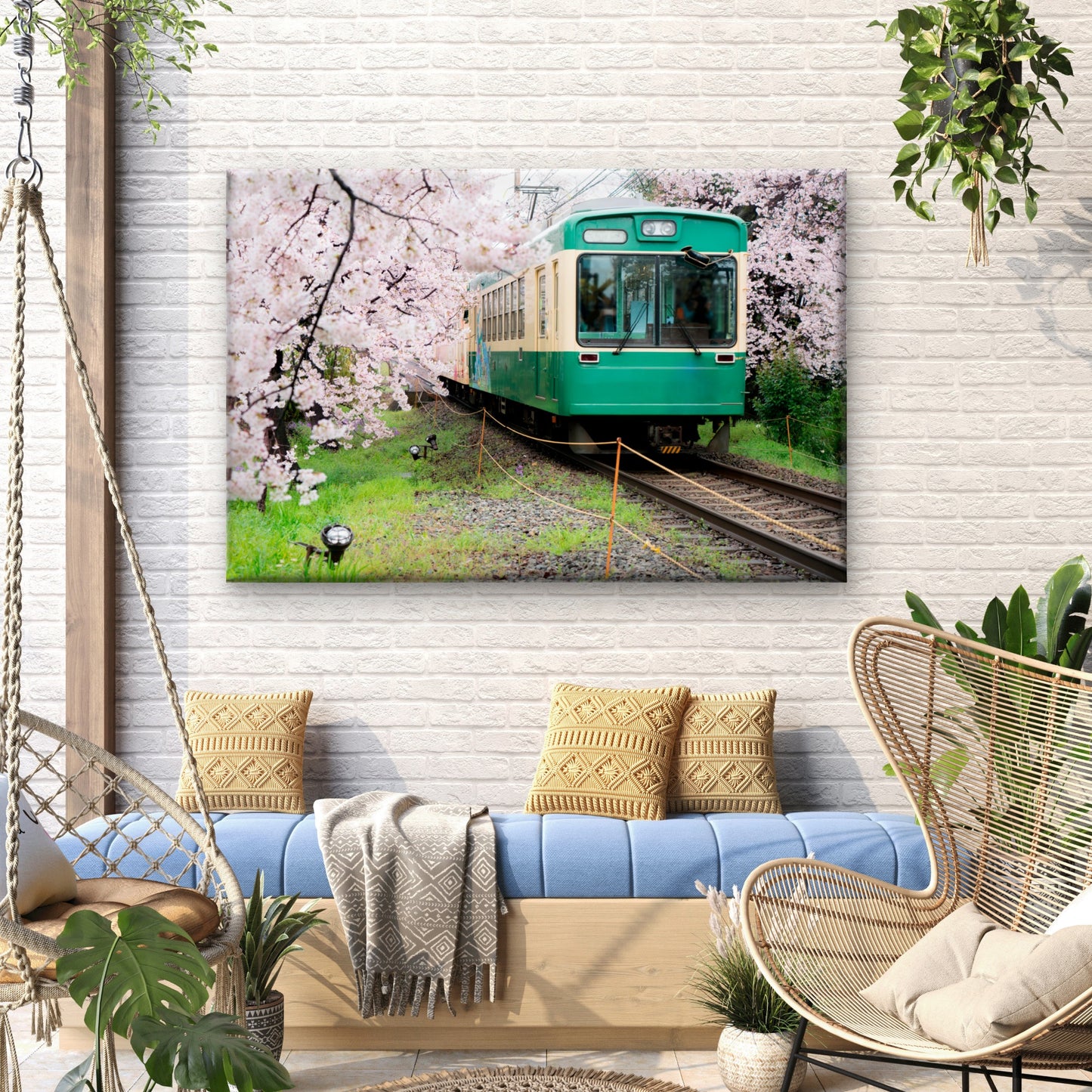 Japan Green Train Cherry Blossom Wall Art Decor 100% Australian Made