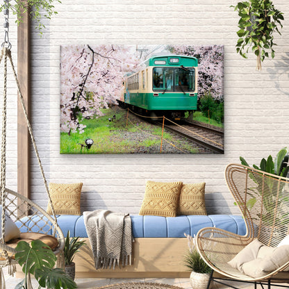 Japan Green Train Cherry Blossom Wall Art Decor 100% Australian Made