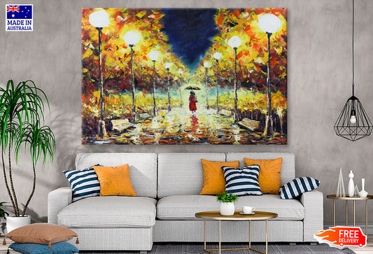 Woman Walking on Road with Trees Oil Painting Wall Art Limited Edition High Quality Print