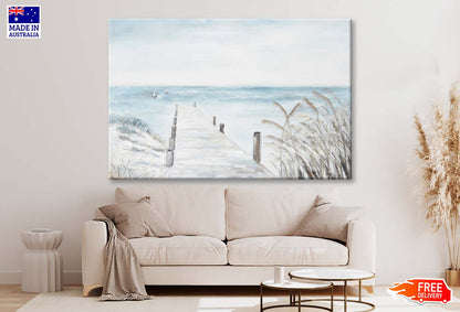 A Seaside Pier, Scenery, Painting Wall Art Limited Edition High Quality Print