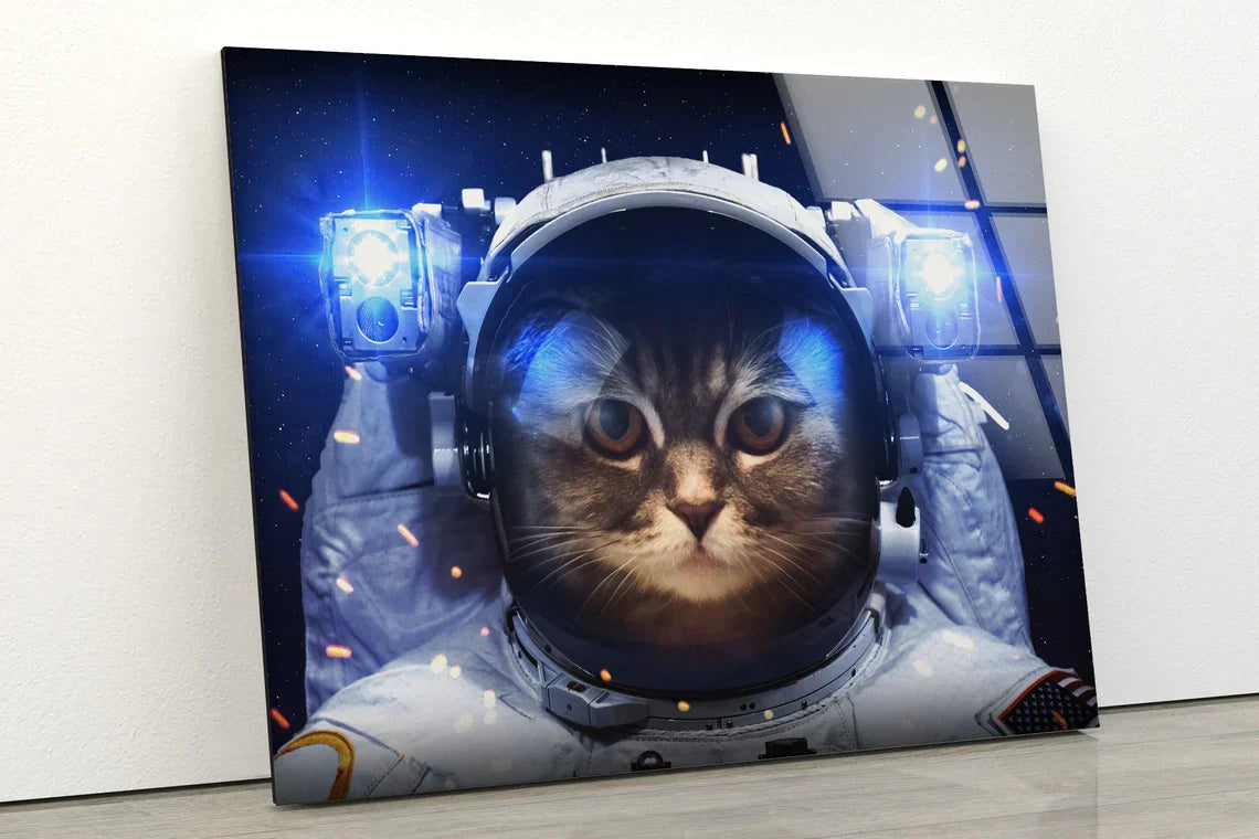 Cat in Astronaut Kit UV Direct Aluminum Print Australian Made Quality