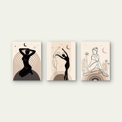3pcs Boho Line Silhouette Moon Star Painting Wall Art Set Canvas Framed 40x60cm - High Quality Print 100% Australian Made Wall Canvas Ready to Hang