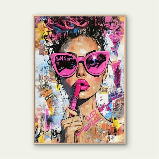 Stylish Girl wearing Pink Glasses with a Lipstick Fashion Home Decor Premium Quality Poster Print Choose Your Sizes