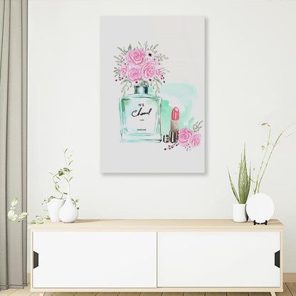 Green Perfume with Lipstick 3D Design Acrylic Glass Print Tempered Glass Wall Art 100% Made in Australia Ready to Hang