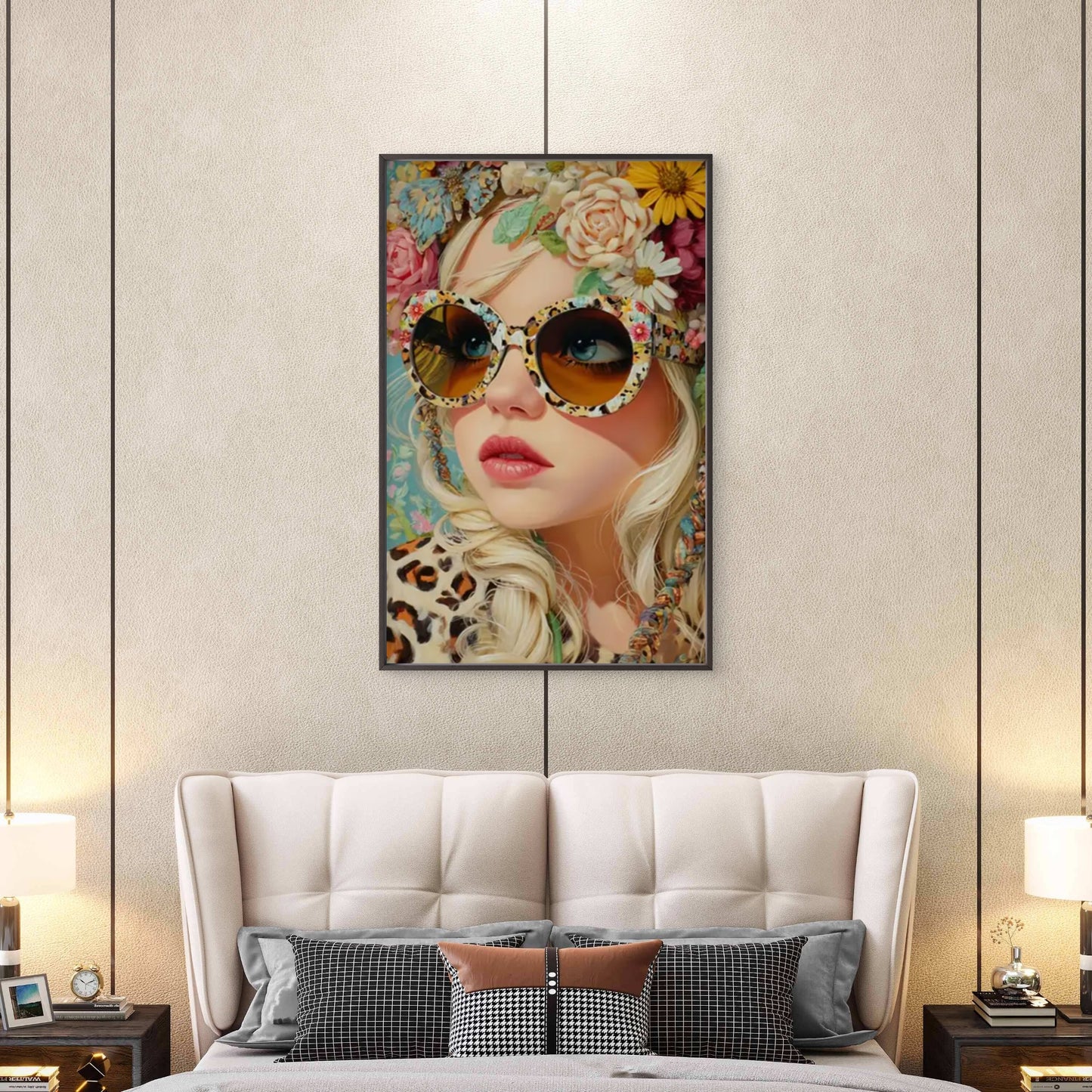 Blonde Woman with Floral Crown and Fashion Glasses Fashion Home Decor Premium Quality Poster Print Choose Your Sizes