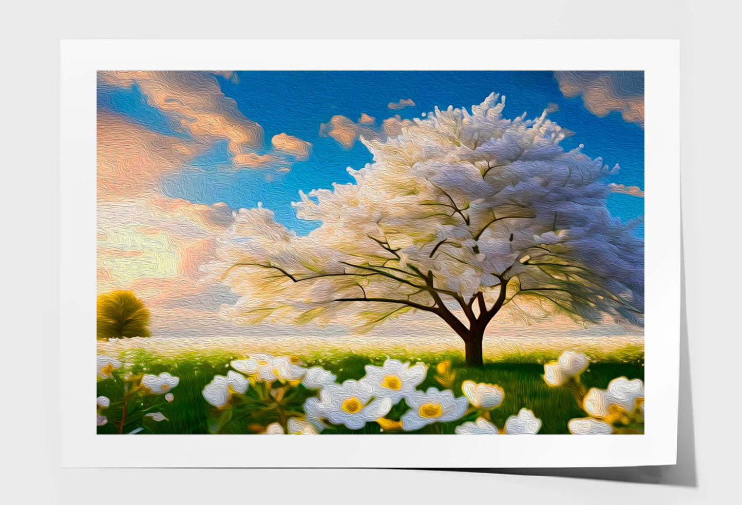 Abstract White Tree & Flower Wall Art Limited Edition High Quality Print