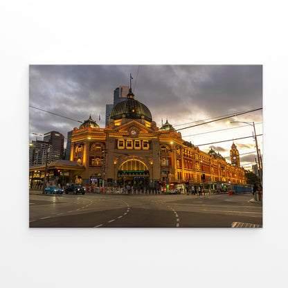 Flinders Street Station Melbourne Evening Glow Wall Art Decor 100% Australian Made