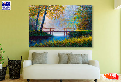 Forest River Bridge View Oil Painting Wall Art Limited Edition High Quality Print