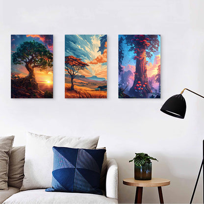 3pcs Colorful Fantasy Forest Tree Sunset Wall Art Set Canvas Framed 40x60cm - High Quality Print 100% Australian Made Wall Canvas Ready to Hang