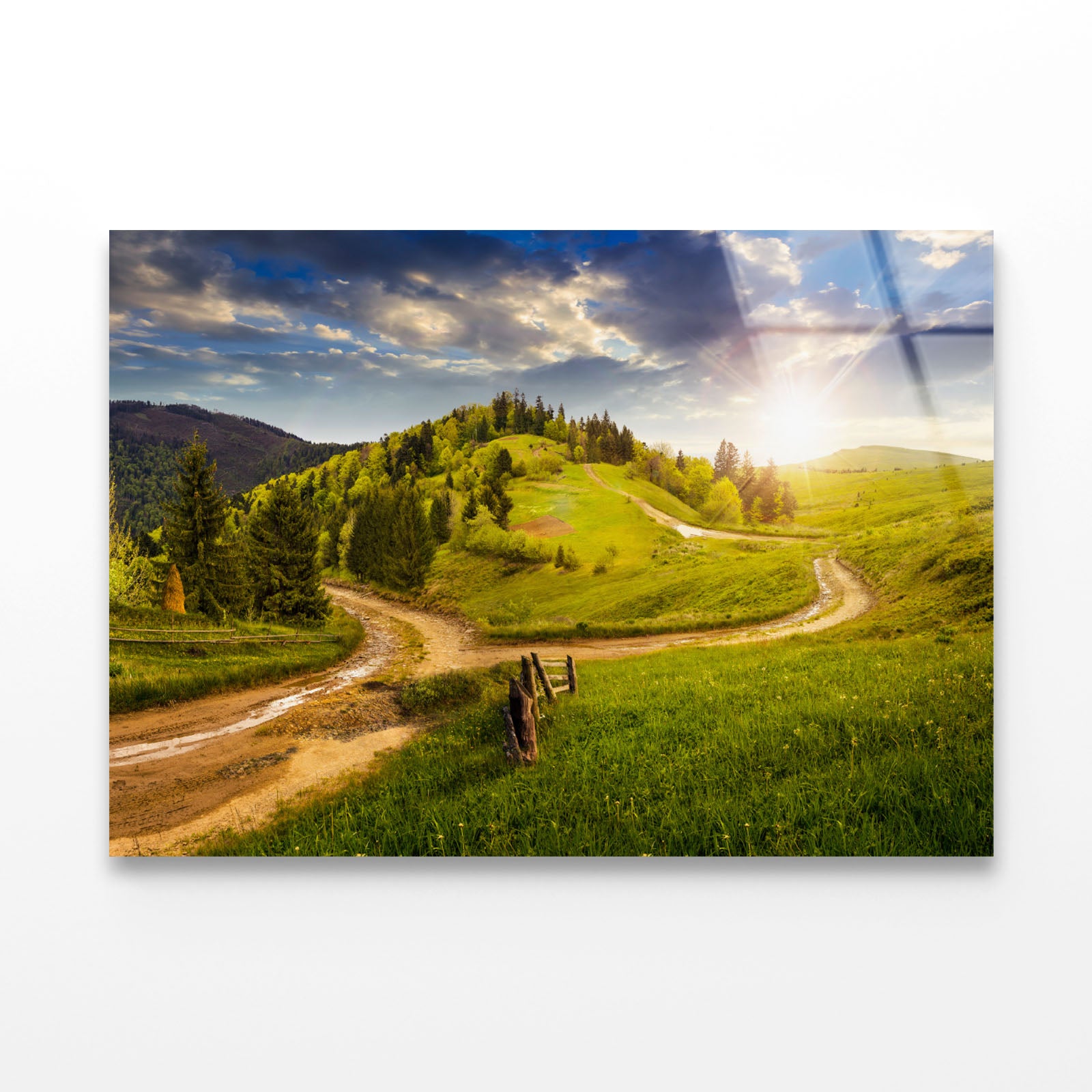 Cross Road on Hillside Acrylic Glass Print Tempered Glass Wall Art 100% Made in Australia Ready to Hang