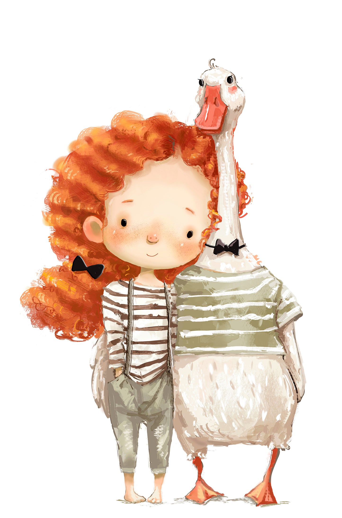 Red Hair Girl and Pet Goose 40x60cm Metal Print Ready to Hang