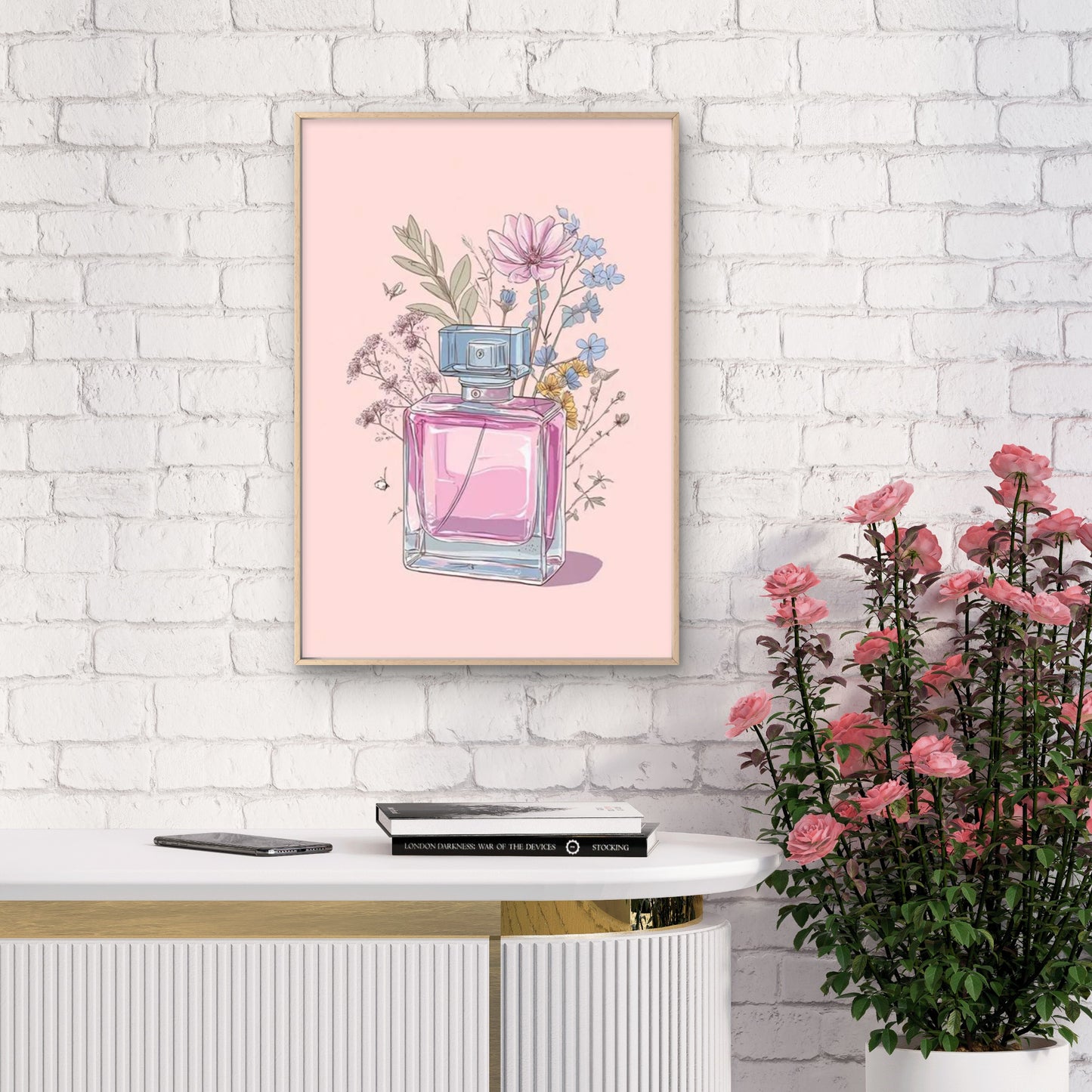 Manga-Style Perfume Light Pink Botanical Bottle Fashion Home Decor Premium Quality Poster Print Choose Your Sizes - Bella Home Decor