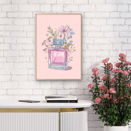 Manga-Style Perfume Light Pink Botanical Bottle Fashion Home Decor Premium Quality Poster Print Choose Your Sizes - Bella Home Decor