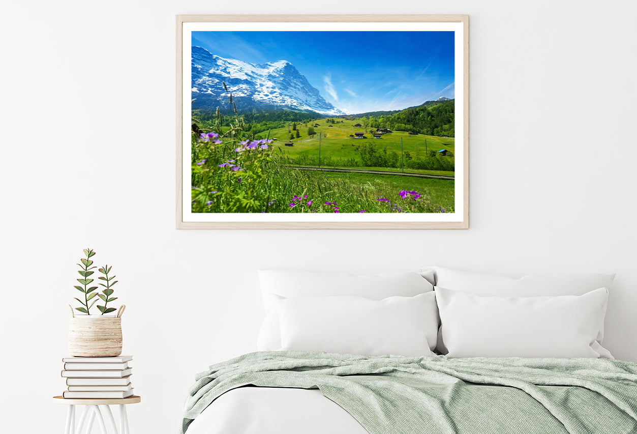 Blooming Flowers with Beautiful Sky & Mountains Home Decor Premium Quality Poster Print Choose Your Sizes