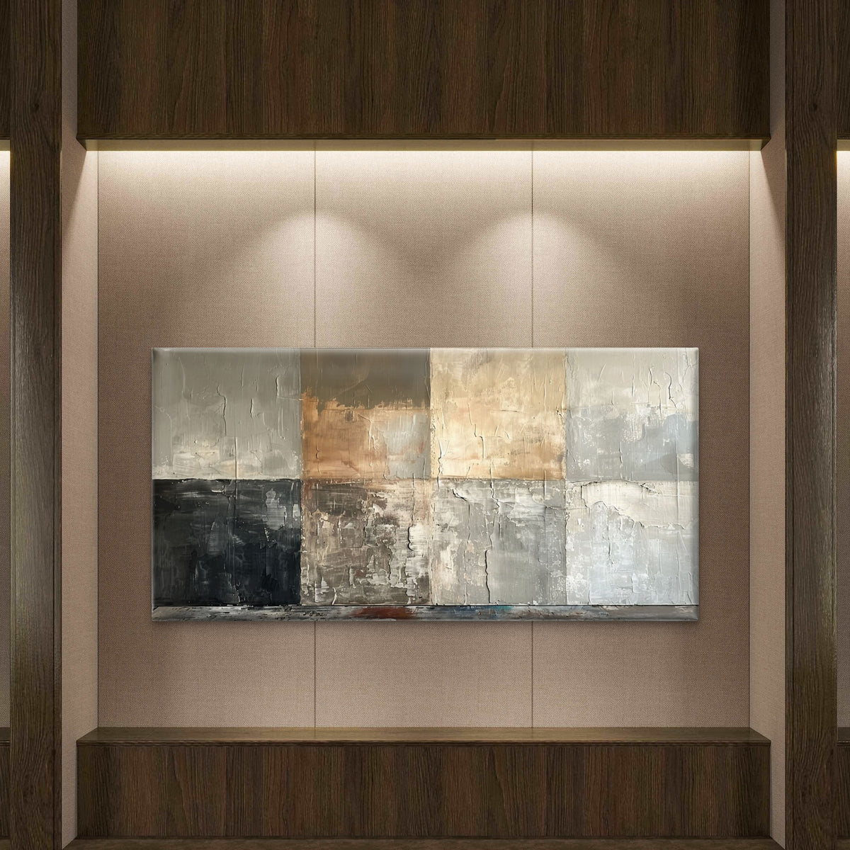 Neutral Concrete Tile Textured Blocks Wall Art Canvas Office Home Framed 120x60cm