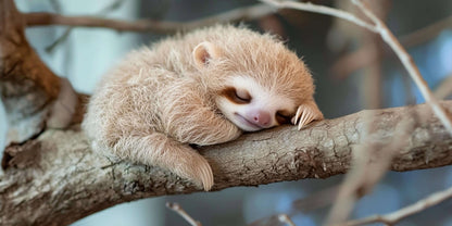 Adorable Baby Sloth Sleeping Tree Branch Nature Wall Art Canvas Office Home Room Framed 120x60cm