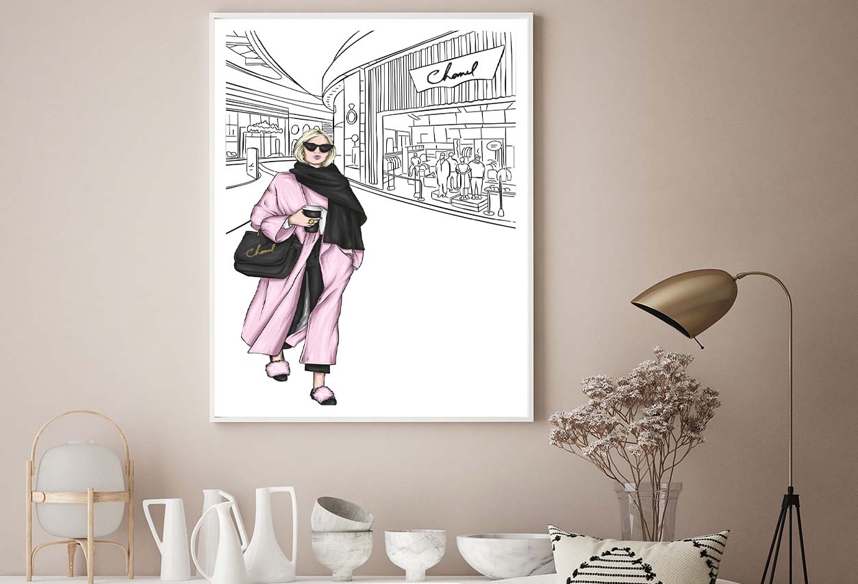 Black and White Fashion Store with Pink Girl Design Home Decor Premium Quality Poster Print Choose Your Sizes