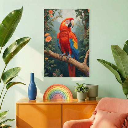 Vibrant Macaw Bird on Branch 40x60cm Metal Print Ready to Hang