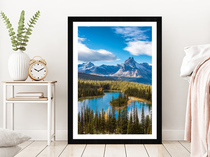 Glacier Lake & Canadian Mountains Glass Framed Wall Art, Ready to Hang Quality Print With White Border Black